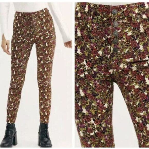 We The Free By Free People Floral Sun Chaser Corduroy Skinny Pants Size 26 - Picture 1 of 9